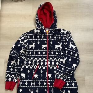 Tipsyelves Unisex Hooded Jumpsuit with Pockets Reindeer Fair Isle Full Zip XL